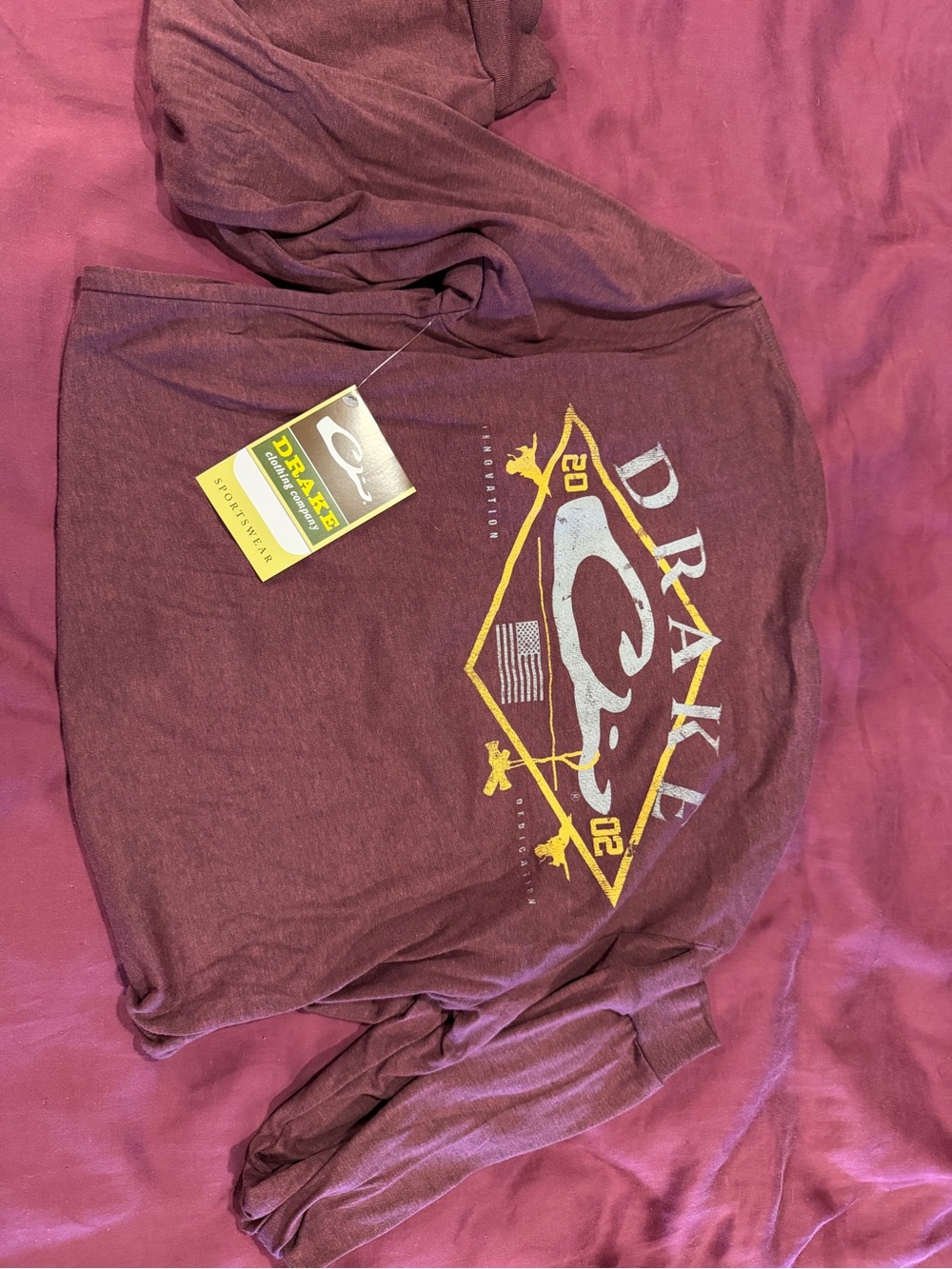 Drake Maroon Long Sleeve Graphic Tee with Yellow Accent